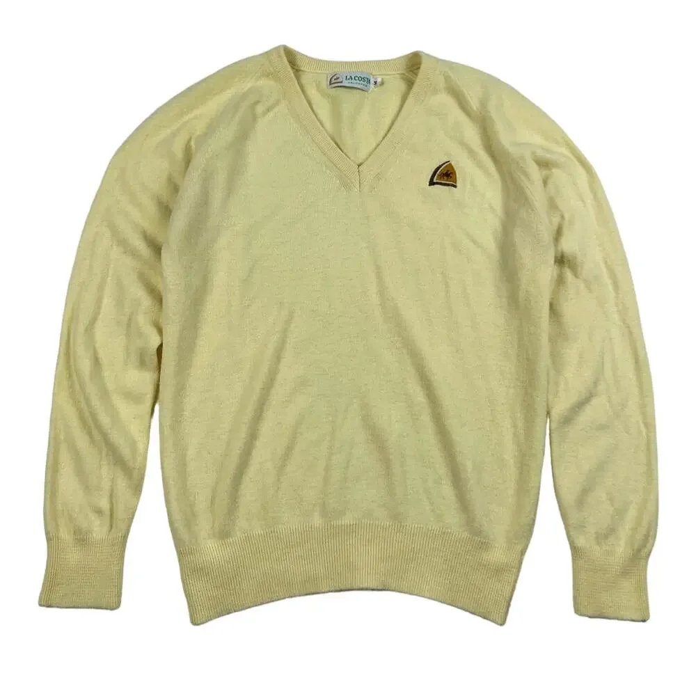 Vintage 70s Yellow V-Neck Sweater Western Horse Cowboy Logo La Costa California